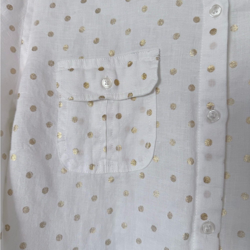 NWOT Charter Club Women’s XL 100% Linen Button Down Shirt Gold Polka Dots Long - Picture 7 of 7